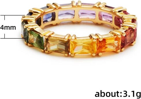 Metmejiao 18K مطلية بالذهب الفضة الخلود قوس قزح خاتم الزواج للنساء الزمرد قطع قوس قزح متعدد الألوان خلق الأحجار الكريمة الخلود خاتم الخطوبة الزفاف هدايا لحفل الزفاف in Kuwait