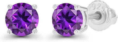 14K Gold Plated 925 Sterling Silver Hypoallergenic 5mm Round Genuine Birthstone Solitaire Screwback Stud Earrings in Saudi Arabia