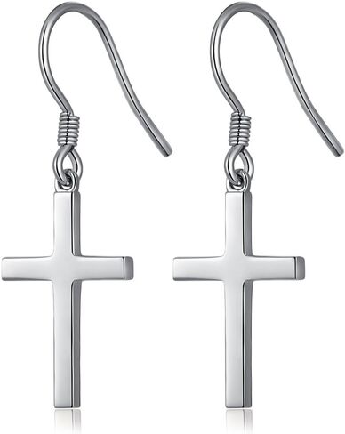 Han han 18K White Gold Plated Cross Earrings for Women, 925 Sterling Silver Cross Dangle Earrings, Simple Cross Hoop Earrings for Men Women, Silver/Rose Gold/Gold Color Cross Jewelry in Saudi Arabia