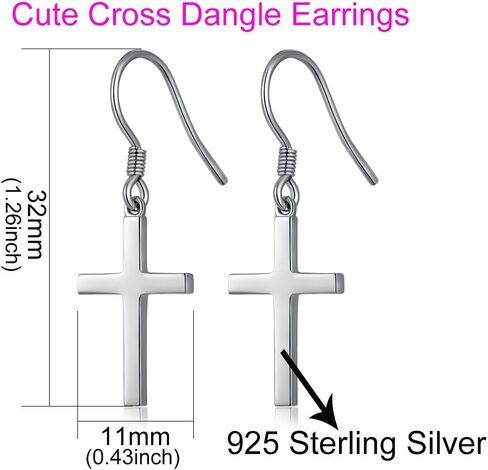 Han han 18K White Gold Plated Cross Earrings for Women, 925 Sterling Silver Cross Dangle Earrings, Simple Cross Hoop Earrings for Men Women, Silver/Rose Gold/Gold Color Cross Jewelry in Saudi Arabia