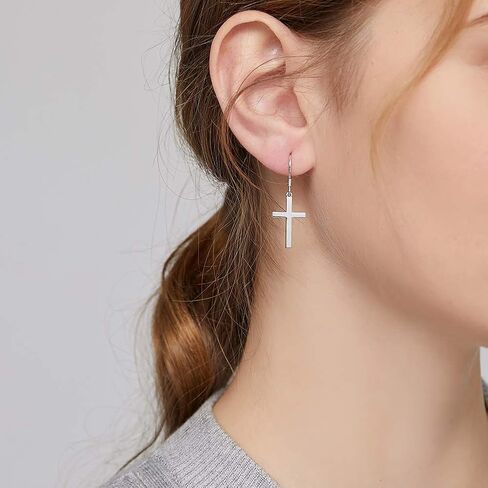 Han han 18K White Gold Plated Cross Earrings for Women, 925 Sterling Silver Cross Dangle Earrings, Simple Cross Hoop Earrings for Men Women, Silver/Rose Gold/Gold Color Cross Jewelry in Saudi Arabia