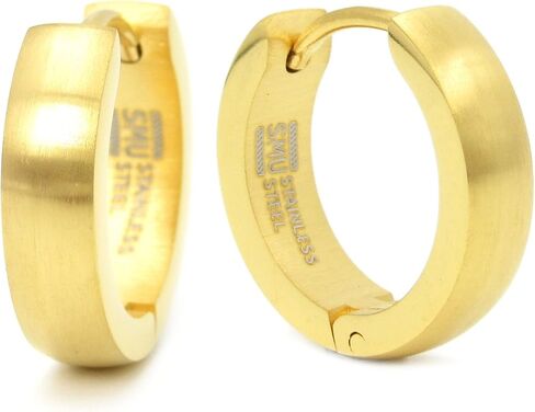 Stainless Steel Curved Face Round Hoop Earrings Gold Black 16mm Diameter in Saudi Arabia