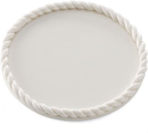 طبق حلية من السيراميك من VINCOMIC مع حواف جديلة مصنوعة يدويًا، صينية مجوهرات دائرية للخواتم، أبيض، عيد الأم للنساء in Kuwait