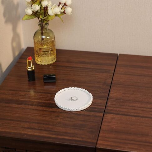 طبق حلية من السيراميك من VINCOMIC مع حواف جديلة مصنوعة يدويًا، صينية مجوهرات دائرية للخواتم، أبيض، عيد الأم للنساء in Kuwait