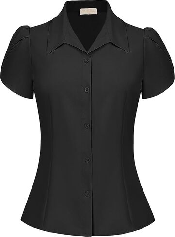 بلوزة Belle Poque صيفية بأكمام قصيرة وأزرار سفلية للنساء برقبة على شكل حرف V وقمصان كاجوال للأعمال in Saudi Arabia