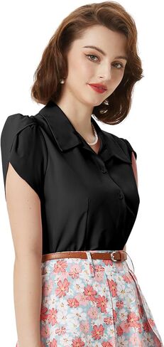 بلوزة Belle Poque صيفية بأكمام قصيرة وأزرار سفلية للنساء برقبة على شكل حرف V وقمصان كاجوال للأعمال in Saudi Arabia