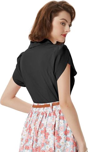 بلوزة Belle Poque صيفية بأكمام قصيرة وأزرار سفلية للنساء برقبة على شكل حرف V وقمصان كاجوال للأعمال in Saudi Arabia