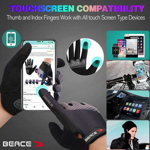BEACE Cycling Gloves Bike Gloves Biking Gloves for Women(Colorful Night Glow) with Touch Screen-Workout Gloves Full Finger Road Gloves Mountain Bike Gloves Anti-Slip Silicone Palm in Saudi Arabia