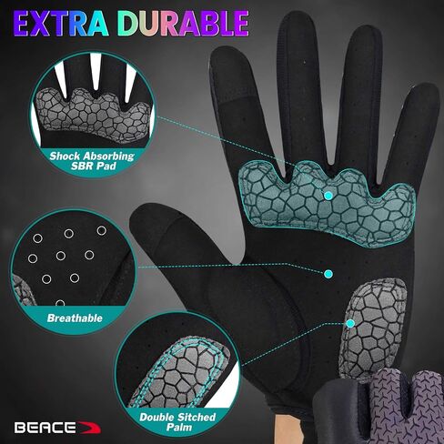 BEACE Cycling Gloves Bike Gloves Biking Gloves for Women(Colorful Night Glow) with Touch Screen-Workout Gloves Full Finger Road Gloves Mountain Bike Gloves Anti-Slip Silicone Palm in Saudi Arabia