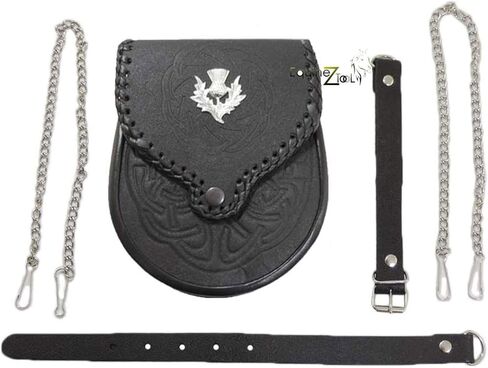 Equinez Tools Scottish Genuine Leather Thistle Embossed Scottish Sporran w/Belt in Kuwait