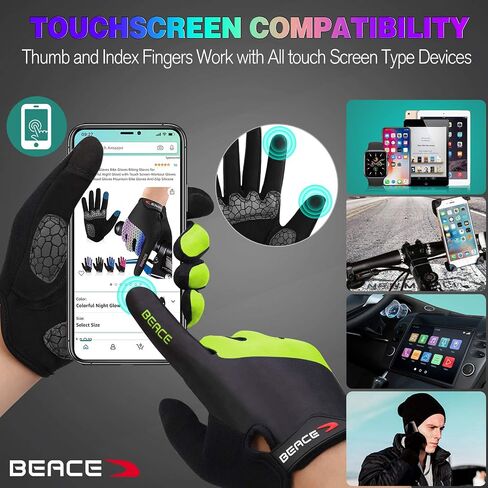 BEACE Cycling Gloves Bike Gloves Biking Gloves for Women(Colorful Night Glow) with Touch Screen-Workout Gloves Full Finger Road Gloves Mountain Bike Gloves Anti-Slip Silicone Palm in Saudi Arabia