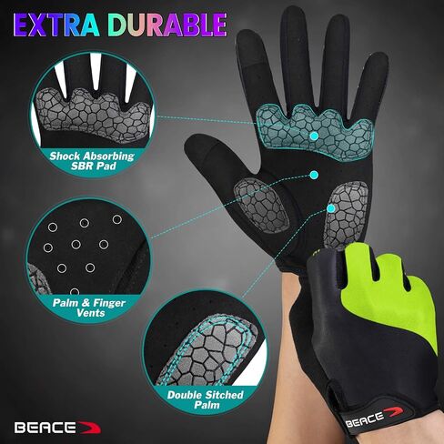 BEACE Cycling Gloves Bike Gloves Biking Gloves for Women(Colorful Night Glow) with Touch Screen-Workout Gloves Full Finger Road Gloves Mountain Bike Gloves Anti-Slip Silicone Palm in Saudi Arabia