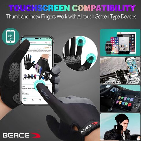 BEACE Cycling Gloves Bike Gloves Biking Gloves for Women(Colorful Night Glow) with Touch Screen-Workout Gloves Full Finger Road Gloves Mountain Bike Gloves Anti-Slip Silicone Palm in Saudi Arabia