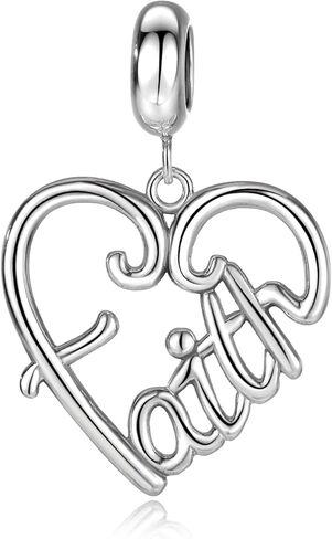 Faith Charms with Pink Love Heart Charms 925 Sterling Silver Beads fits Pandora Charms Bracelets Necklace for Women in Saudi Arabia