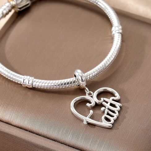 Faith Charms with Pink Love Heart Charms 925 Sterling Silver Beads fits Pandora Charms Bracelets Necklace for Women in Saudi Arabia