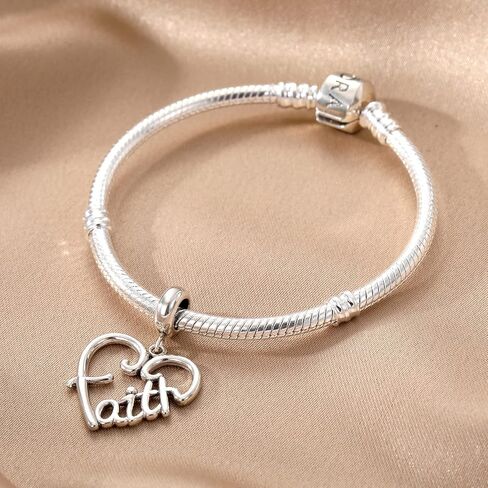 Faith Charms with Pink Love Heart Charms 925 Sterling Silver Beads fits Pandora Charms Bracelets Necklace for Women in Saudi Arabia