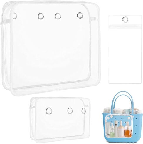 Matalde 3Pack Clear Inner Bags for Rubber Beach Tote Bag - Zippered Travel Organizer Storage with Holes - Accessories and Insert - Women's Essential for Beach, Travel, and Vacation in Saudi Arabia