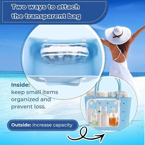 Matalde 3Pack Clear Inner Bags for Rubber Beach Tote Bag - Zippered Travel Organizer Storage with Holes - Accessories and Insert - Women's Essential for Beach, Travel, and Vacation in Saudi Arabia