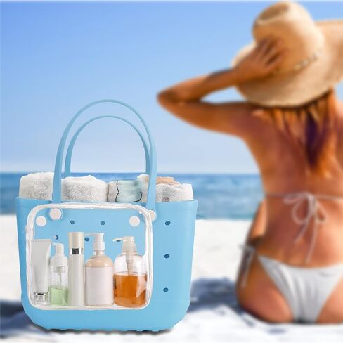 Matalde 3Pack Clear Inner Bags for Rubber Beach Tote Bag - Zippered Travel Organizer Storage with Holes - Accessories and Insert - Women's Essential for Beach, Travel, and Vacation in Saudi Arabia
