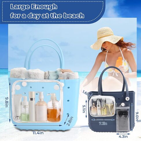 Matalde 3Pack Clear Inner Bags for Rubber Beach Tote Bag - Zippered Travel Organizer Storage with Holes - Accessories and Insert - Women's Essential for Beach, Travel, and Vacation in Saudi Arabia