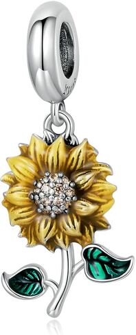 Shysnow Sunflower Charms Bracelets 925 Sterling Silver Flower Pendant Charms Gold Plated Cubic Zirconia Charm Bead Fit Bracelet Necklace Bangle in Saudi Arabia