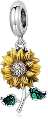 Shysnow Sunflower Charms Bracelets 925 Sterling Silver Flower Pendant Charms Gold Plated Cubic Zirconia Charm Bead Fit Bracelet Necklace Bangle in Saudi Arabia