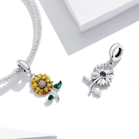 Shysnow Sunflower Charms Bracelets 925 Sterling Silver Flower Pendant Charms Gold Plated Cubic Zirconia Charm Bead Fit Bracelet Necklace Bangle in Saudi Arabia