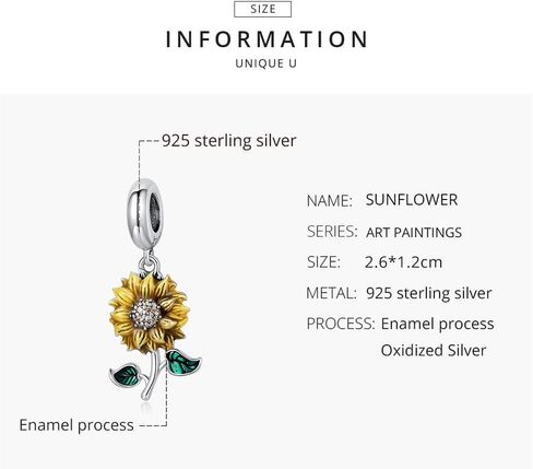 Shysnow Sunflower Charms Bracelets 925 Sterling Silver Flower Pendant Charms Gold Plated Cubic Zirconia Charm Bead Fit Bracelet Necklace Bangle in Saudi Arabia