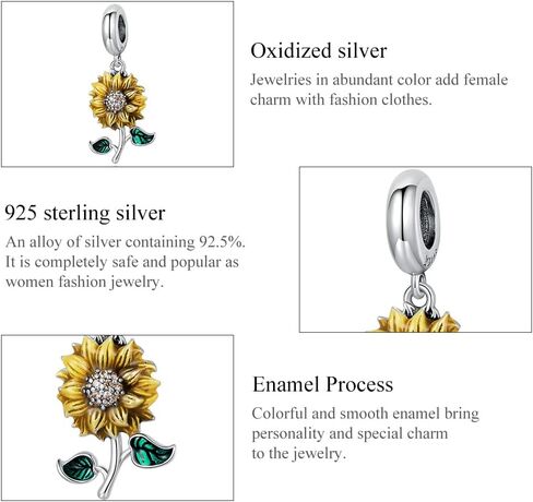 Shysnow Sunflower Charms Bracelets 925 Sterling Silver Flower Pendant Charms Gold Plated Cubic Zirconia Charm Bead Fit Bracelet Necklace Bangle in Saudi Arabia
