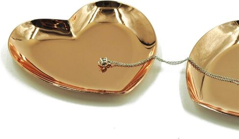 طبق حلقي من الفولاذ المقاوم للصدأ على شكل قلب مكون من قطعتين من Davi Atelier، صينية مجوهرات، منصة حلية صغيرة، 3.6 × 3.4 بوصة (لون ذهبي وردي) (على شكل قلب) in Kuwait