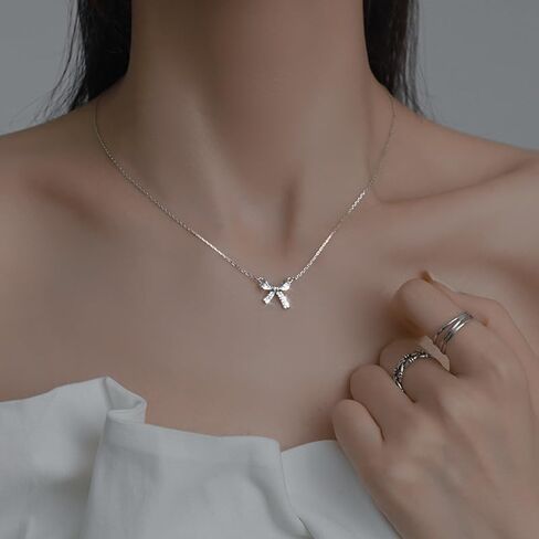 BEARJIA Bow Necklace for Women Gold Silver Bow Necklace Fashion Bow Pendant Necklace Bow Necklace Jewelry Gift for Women Girls in Kuwait
