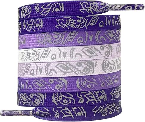 Meow Love Reflective Gradient Shoelace,Printed Colorful Cashew Flower,Wide Flat Sneaker Shoelaces. in Saudi Arabia