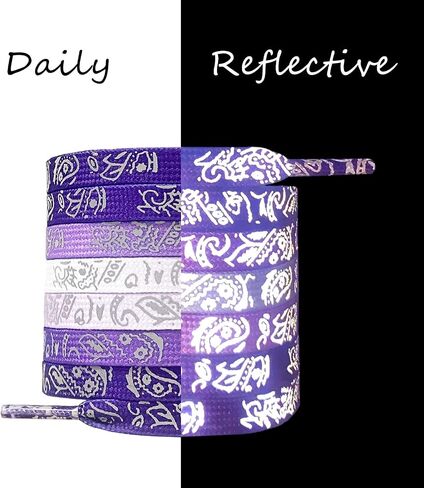 Meow Love Reflective Gradient Shoelace,Printed Colorful Cashew Flower,Wide Flat Sneaker Shoelaces. in Saudi Arabia