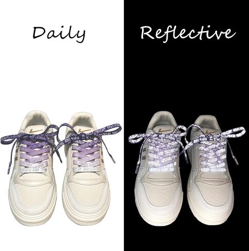 Meow Love Reflective Gradient Shoelace,Printed Colorful Cashew Flower,Wide Flat Sneaker Shoelaces. in Saudi Arabia