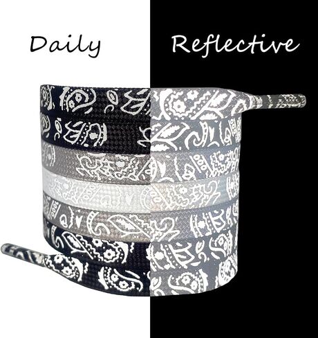 Meow Love Reflective Gradient Shoelace,Printed Colorful Cashew Flower,Wide Flat Sneaker Shoelaces. in Saudi Arabia