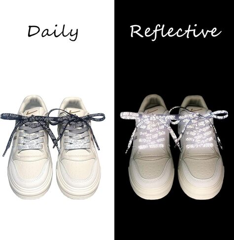 Meow Love Reflective Gradient Shoelace,Printed Colorful Cashew Flower,Wide Flat Sneaker Shoelaces. in Saudi Arabia