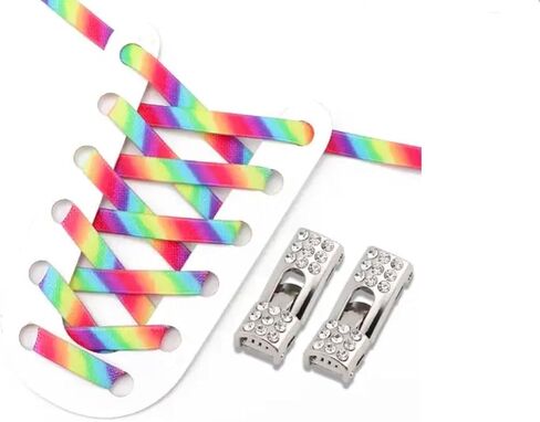 No tie diamond rhinestone rainbow shoelaces for women, kids, men, children, adults, elderly in Saudi Arabia