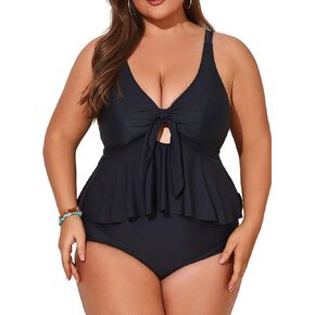 هانا نيكول نساء حجم كبير 2 قطعة الخامس الرقبة التعادل تانكيني ملابس السباحة مع البطن التحكم بيكيني قيعان لباس سباحة in Kuwait