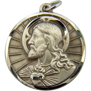 Sterling Silver His Most Sacred Heart Round Scapular Medal، 2.5 سم in Kuwait