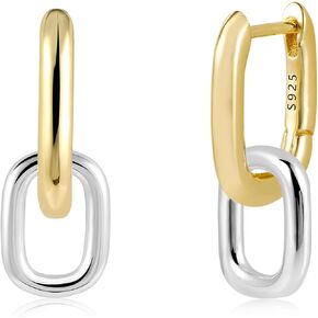 14K اثنين من لهجة الذهب أقراط الحلقة الفضية للنساء قطرة استرخى مشبك ورق أقراط للتحويل ربط أقراط على شكل سلسلة لفتاة in Kuwait