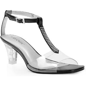 ANN CREEK Women's Clear Heels Rhinestone T-Strap Peep Toe Sandals in Kuwait