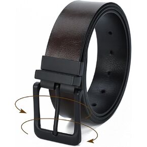 حزام جلدي أسود/بني للرجال من GLITZALL ذو وجهين، حزام فستان رجالي بتصميم كلاسيكي، إبزيم دوار، مقاس 32-42 بوصة in Kuwait