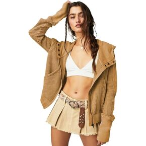 Yazinie Womens Zip Up Hoodie Waffle Knit Shacket Casual Jackets For Women Fall Jackets For Women