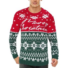 EliteSpirit Ugly Christmas Sweaters for Men Long Sleeve Crew Neck Knitted Pullover Snowflakes Print Knitwear