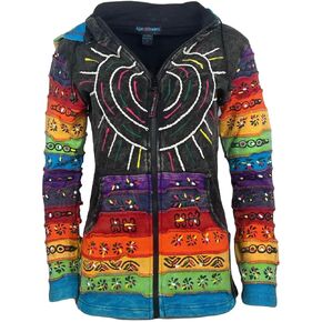 Agan Traders Women's Boho Knit Cotton Distressed Gypsy Brush Painted Peace Symbol Detachable Pixie Sweatshirt Jacket Hoodie