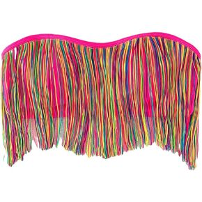 Milumia Women's Color Block Fringe Hem Bandeau Bikini Top Swimwear Bathing Suit Tops