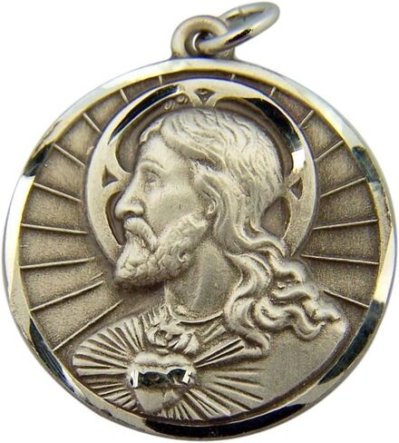 Sterling Silver His Most Sacred Heart Round Scapular Medal، 2.5 سم in Kuwait