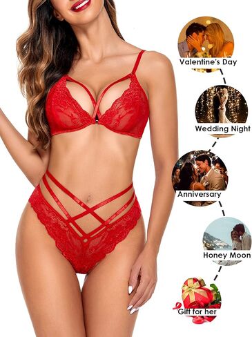 ADOME مجموعة الملابس الداخلية النسائية عالية مخصر مثير مجموعة الملابس الداخلية قطعتين الدانتيل الصدرية واللباس الداخلي مجموعة Strappy الملابس الداخلية مجموعات in Kuwait
