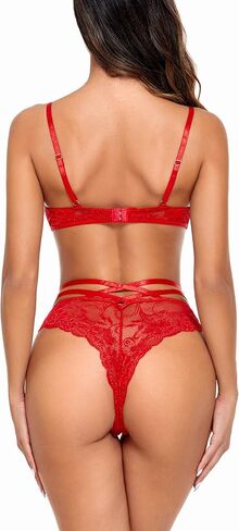 ADOME مجموعة الملابس الداخلية النسائية عالية مخصر مثير مجموعة الملابس الداخلية قطعتين الدانتيل الصدرية واللباس الداخلي مجموعة Strappy الملابس الداخلية مجموعات in Kuwait