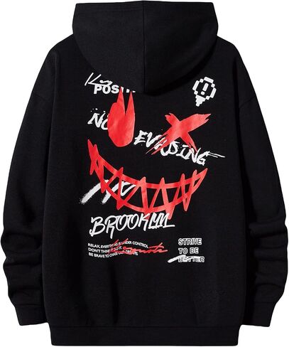 WDIRARA Men's Letter Graphic Print Drawstring Pocket Hoodie Pullovers Sweatshirt in Saudi Arabia